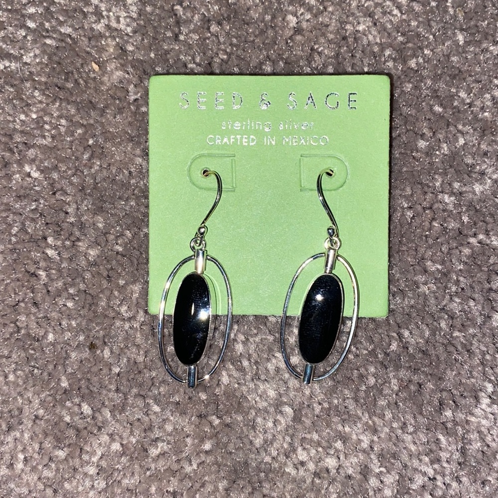 Seed & Sage Sterling Silver Abalone Black Oval Dangle Earrings